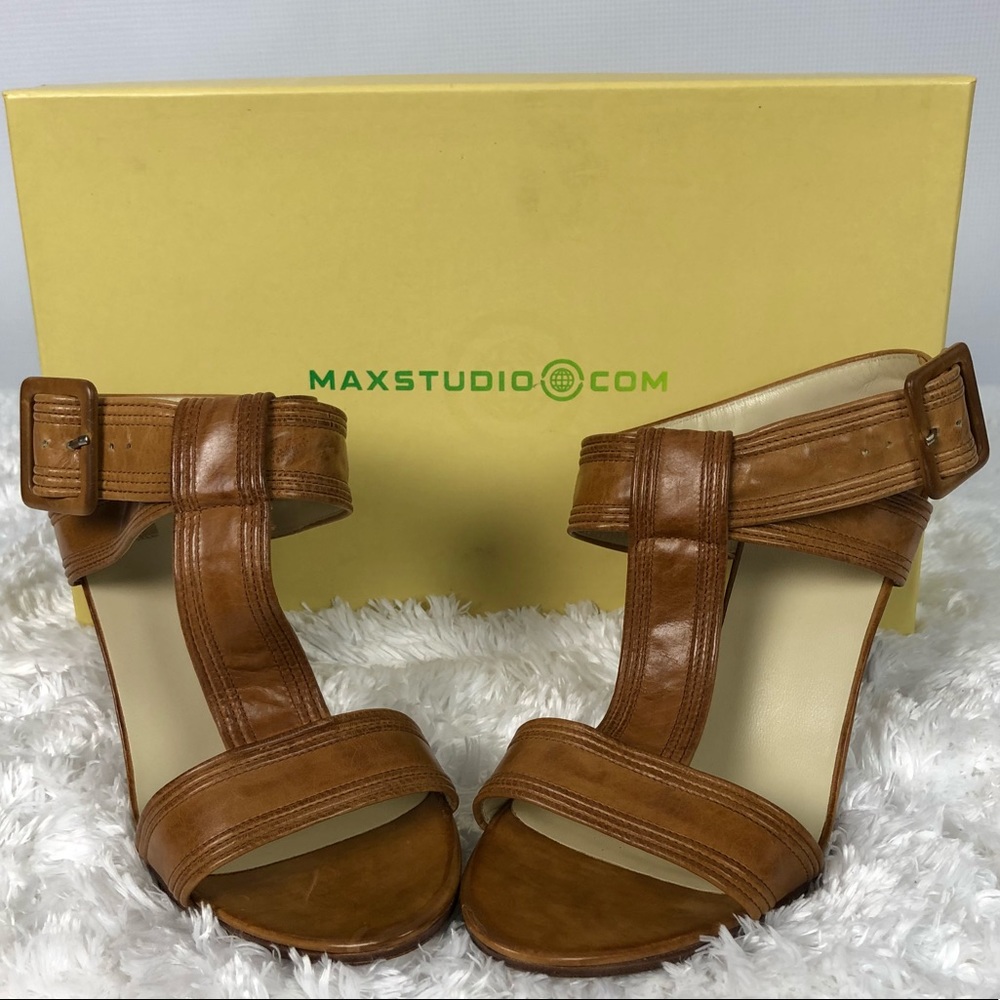 Max Studio Leather Open Toe Heels